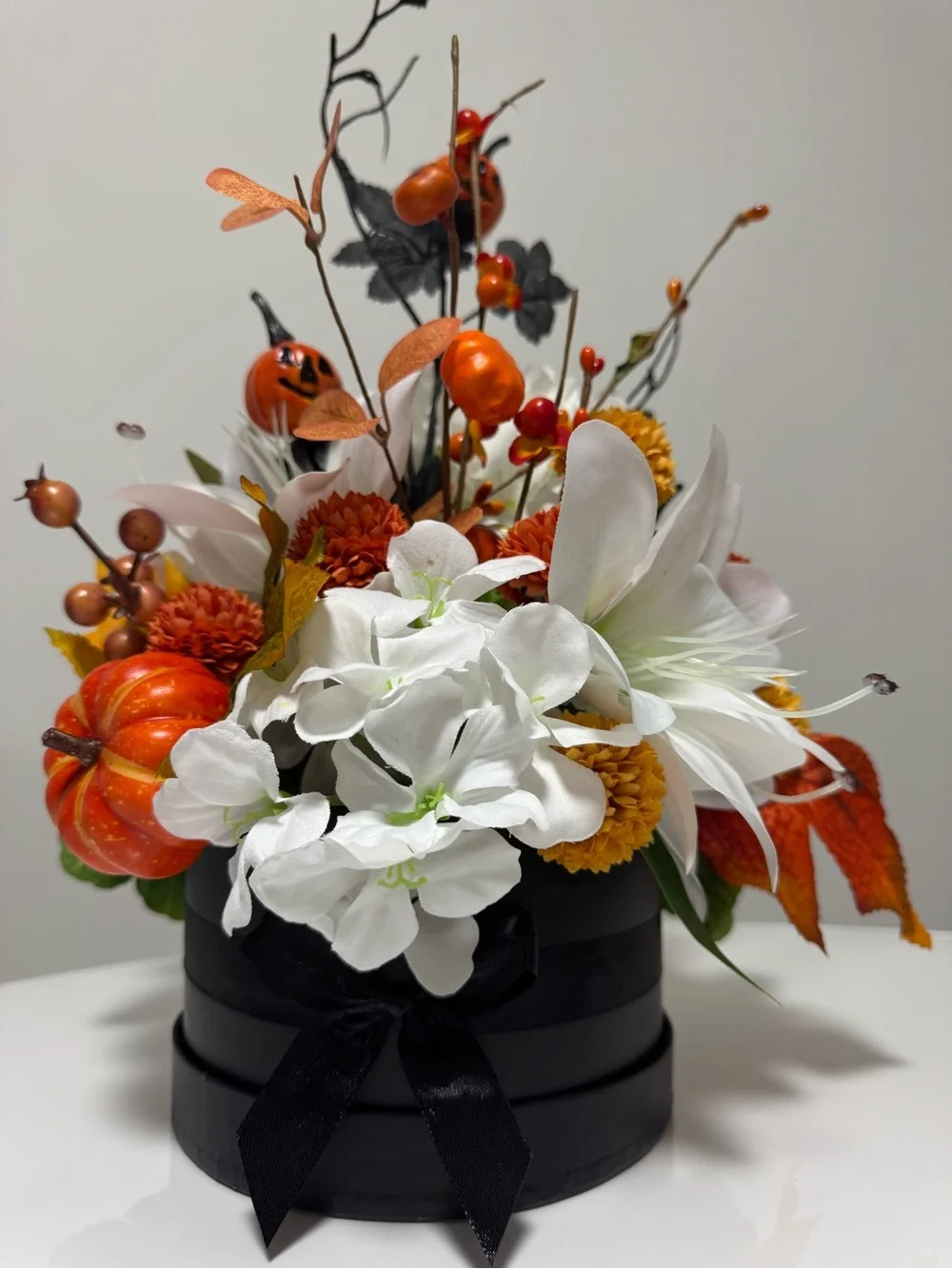 Handmade Halloween Fall Floral Arrangement with Pumpkins – Autumn Centerpiece